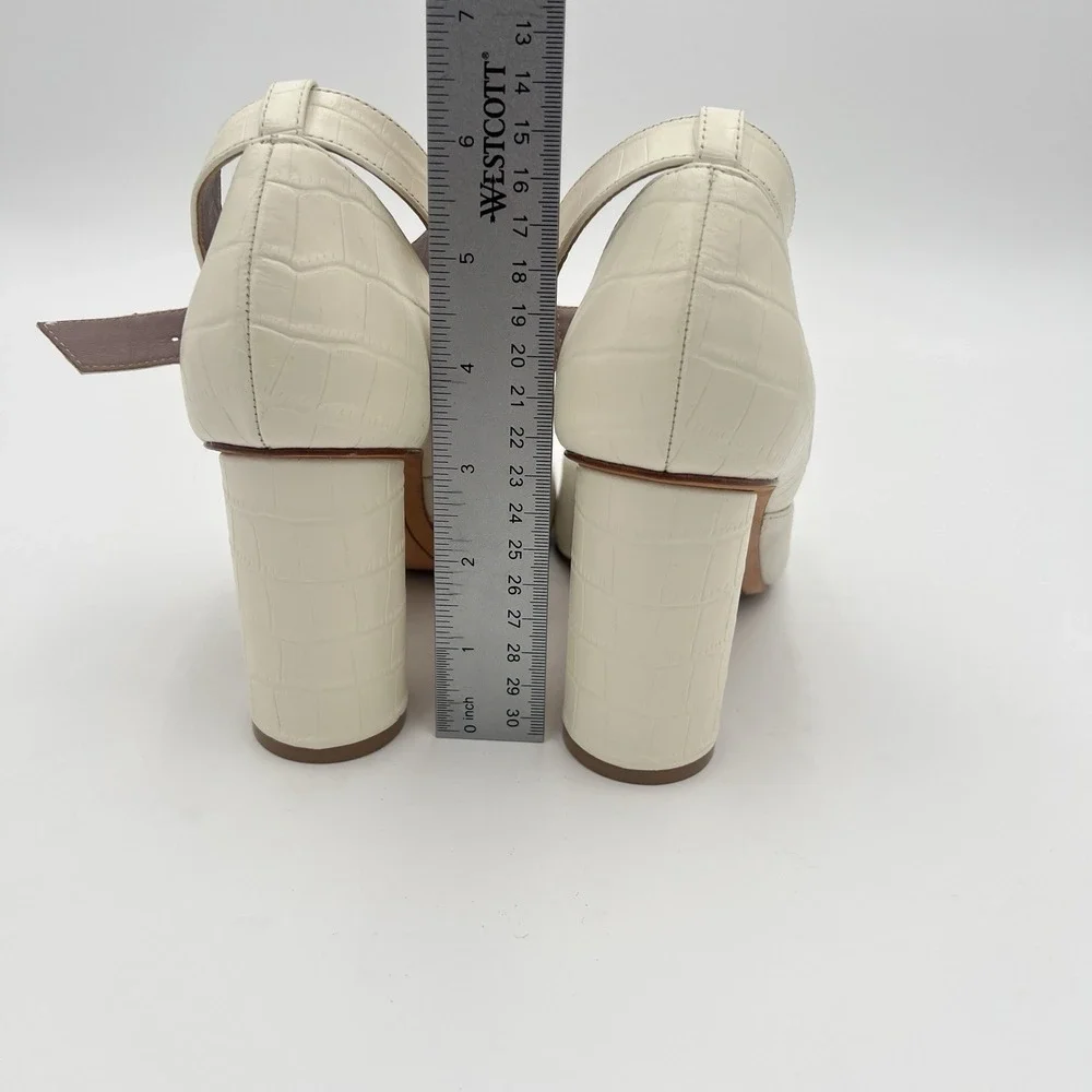 DELTAN Women's Cream Ivory Pointed Toe Ankle Strap Block Heel Shoes Size 7